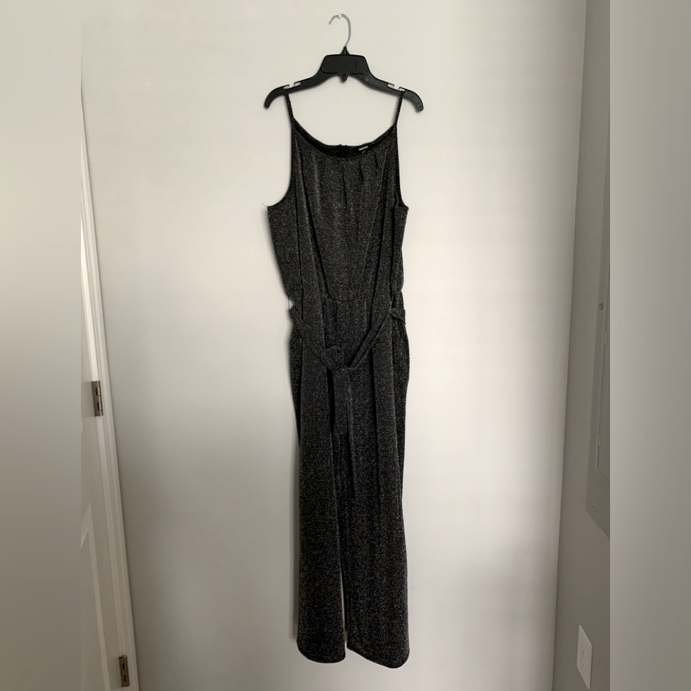 Charcoal gray wide leg glitter jumpsuit